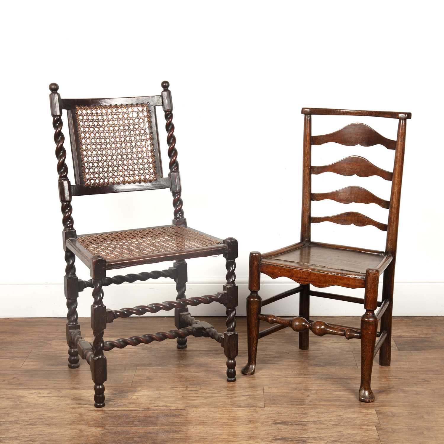 Lot 11 - Two side chairs to include a walnut 17th...
