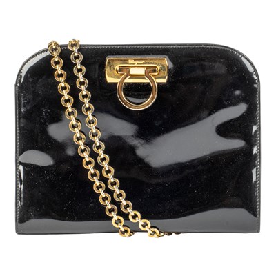Lot 330 - A SALVATORE FERRAGAMO patent black bag with...