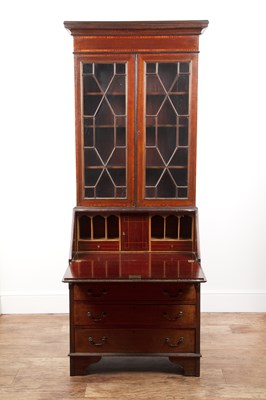 Lot 54 - Mahogany and satinwood bureau bookcase...