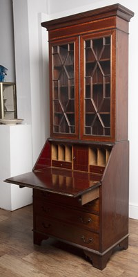 Lot 54 - Mahogany and satinwood bureau bookcase...