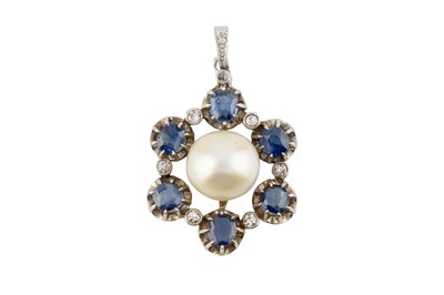Lot A sapphire, cultured pearl and diamond pendant,...