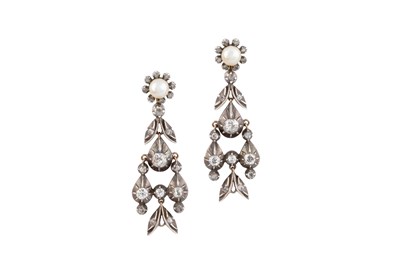 Lot 52 - A pair of cultured pearl and diamond ear...