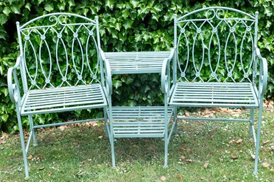 Lot 1352A - A green-painted wrought iron garden seat