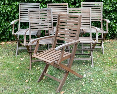 Lot 1472A - A set of six folding teak garden chairs