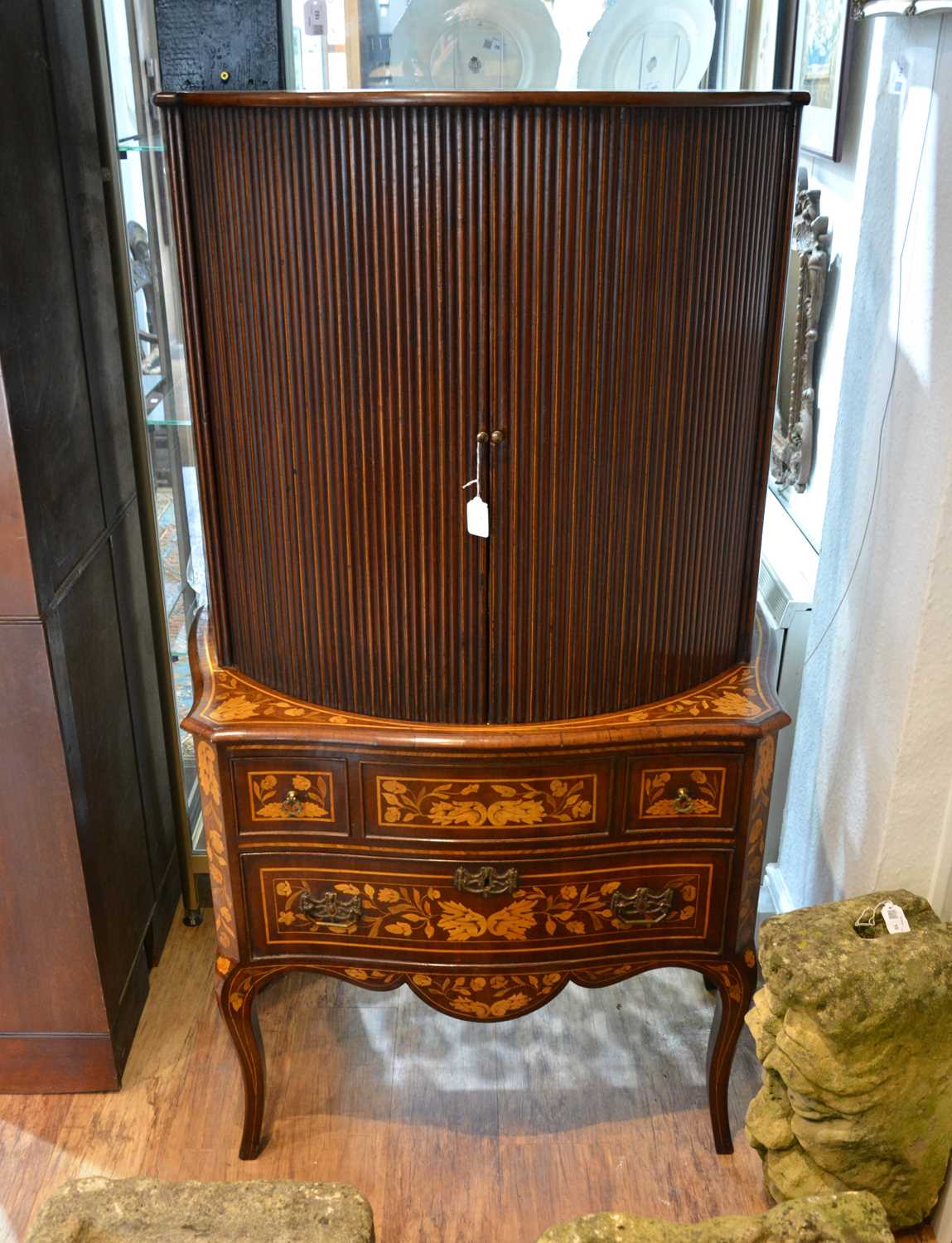 Lot 5 - Marquetry tambour cupboard on stand 19th...