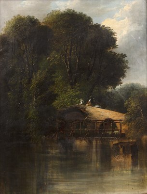 Lot 269 - Alfred Priest (1810-1850) Travellers crossing...
