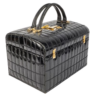 Lot 340 - A vanity box in a black patent moc-croc...
