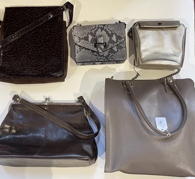 Lot 338 - Five handbags in browns, greys and gold (5)