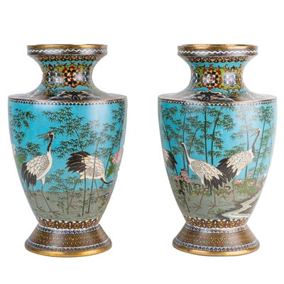 Lot 1049 - A pair of 20th century Chinese cloisonné vases