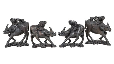 Lot 1217 - Two pairs of Chinese carved ornaments