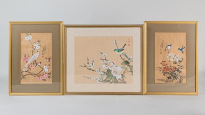 Lot 1113 - Three Japanese silk paintings