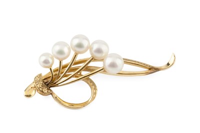 Lot 90 - A cultured pearl spray brooch by Mikimoto,...
