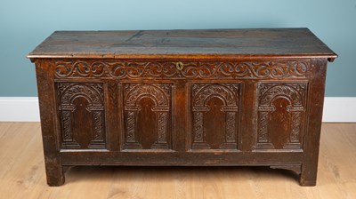 Lot 329 - An 18th century oak coffer