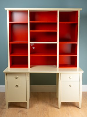 Lot 1141 - A cream-painted bureau bookcase with a red interior by Gustavian