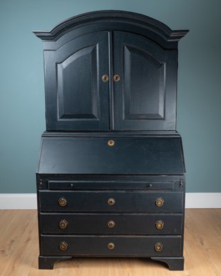 Lot 1060 - A blue-painted bureau bookcase by Chelsea Textiles