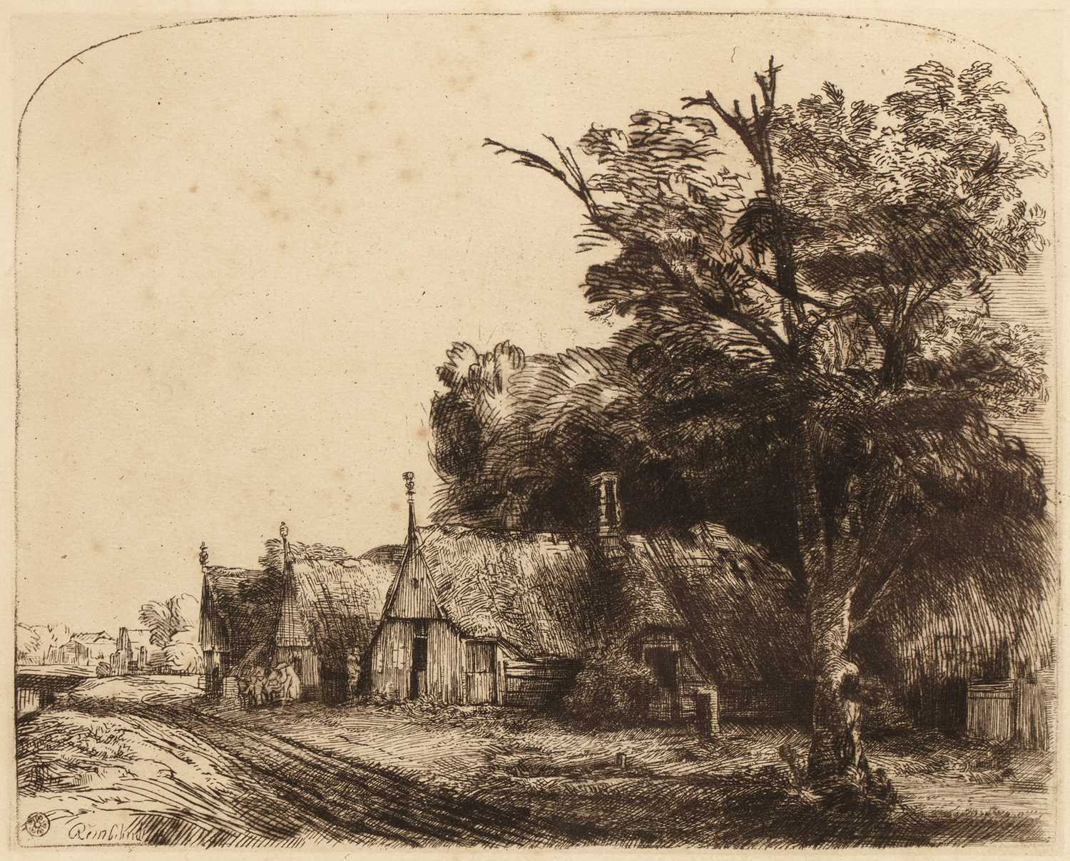 Lot 27 - After Rembrandt Landscape with three gabled...