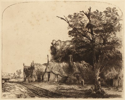 Lot 27 - After Rembrandt Landscape with three gabled...