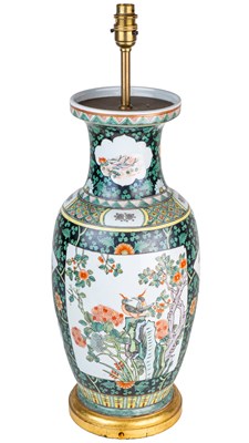 Lot 302 - A Chinese famille noire porcelain vase converted for use as a table lamp