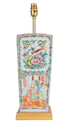 Lot 260 - A Chinese famille vert square-section vase converted for use as a table lamp