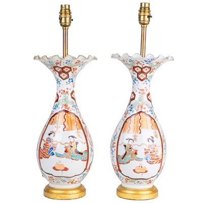 Lot 258 - Pair of Japanese Imari vases converted for use as table lamps