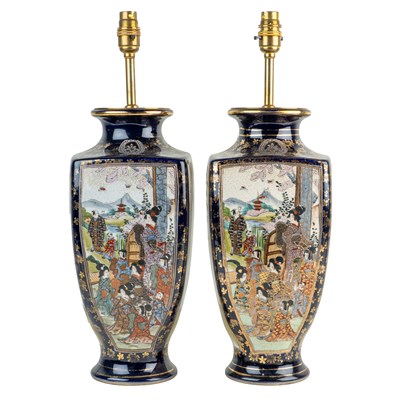 Lot 1042 - A pair of large Japanese vases converted for use as table lamps