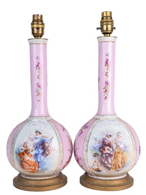 Lot 308 - A pair of Continental porcelain vases converted for use as table lamps