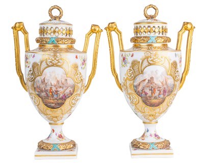 Lot 279 - A pair of 19th century porcelain lidded vases
