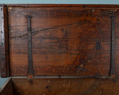 Lot A 16th century Italian cedarwood cassone, dated 1596
