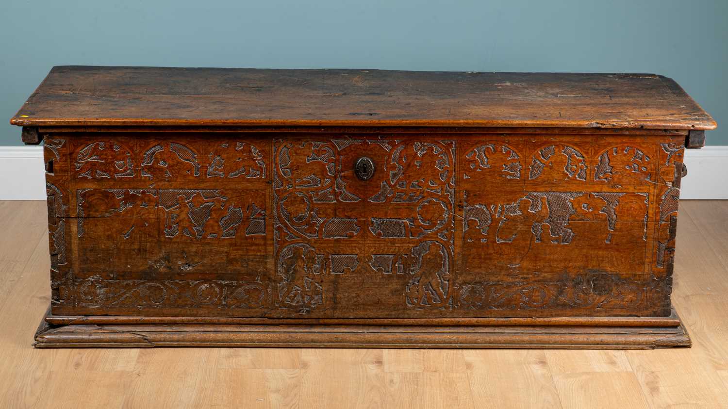 Lot A 16th century Italian cedarwood cassone, dated 1596