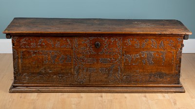 Lot A 16th century Italian cedarwood cassone, dated 1596