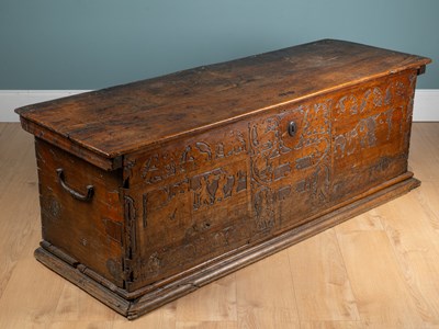 Lot A 16th century Italian cedarwood cassone, dated 1596