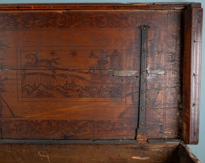 Lot A 16th century Italian cedarwood cassone, dated 1596
