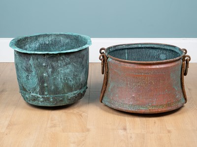 Lot 1351 - An old copper and an copper and iron cauldron