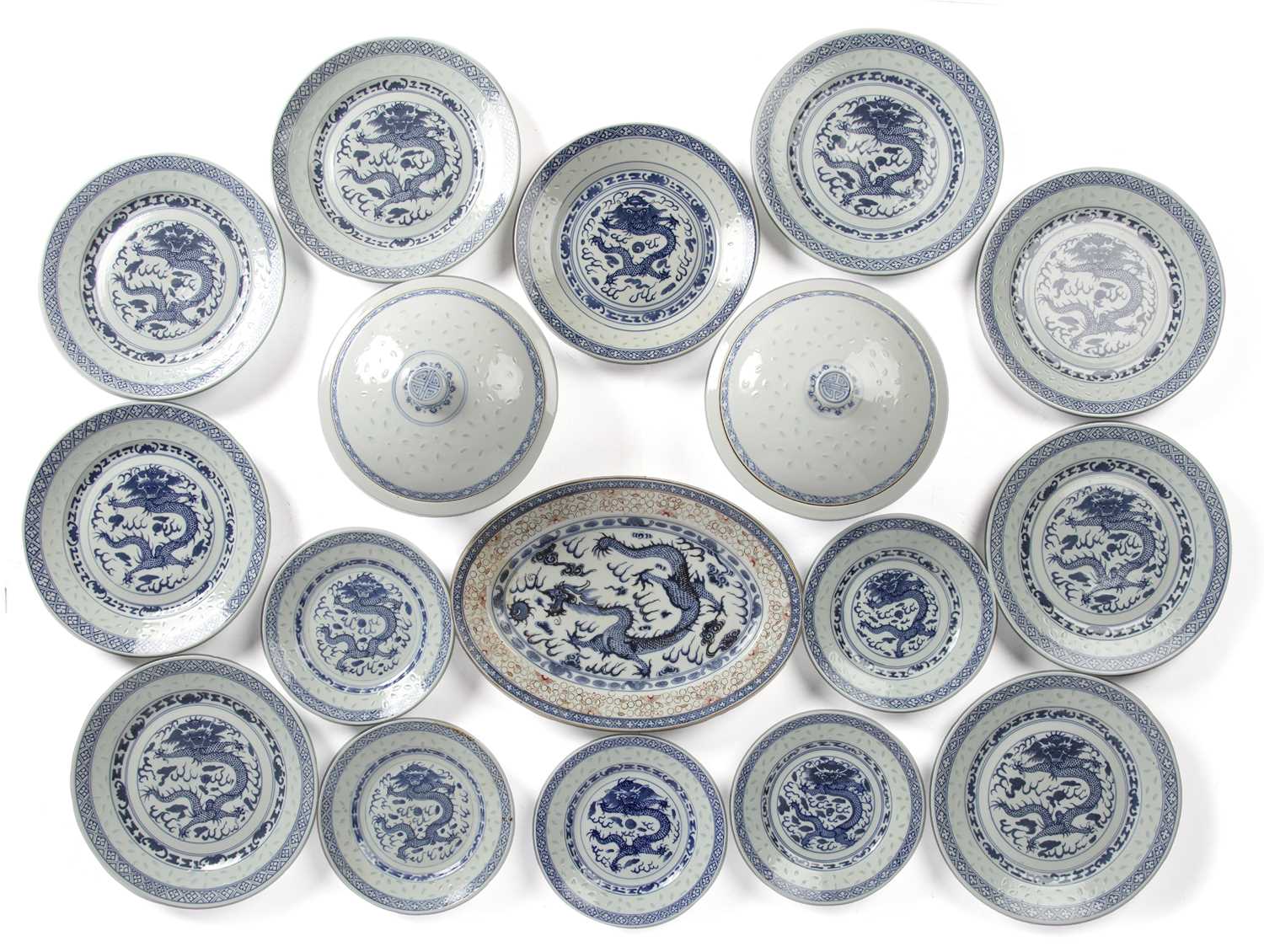 Lot 205 - Blue and white dinner service Chinese, to...