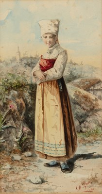 Lot 355 - D. Lari (19th century) A peasant girl in...