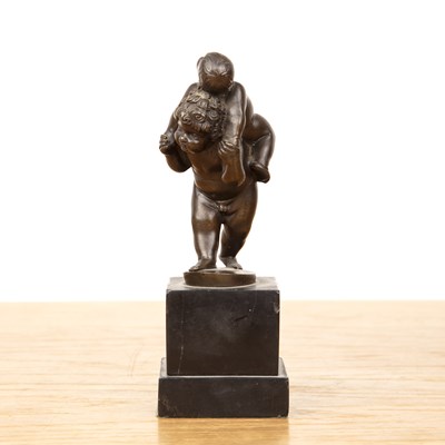 Lot 207 - Bronze figure of cherubs playing, mounted on a...