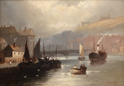 Lot 375 - Walter Meegan (1859-1944) Shipping off Whitby,...