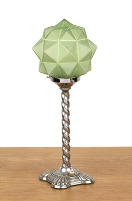 Lot 41 - Art Deco lamp With a faceted green glass shade,...