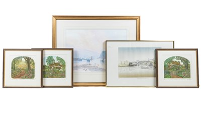 Lot 358 - A watercolour and four prints