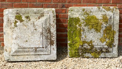 Lot 1312 - A pair of square stone capstones or plinth bases