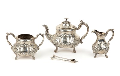 Lot 432 - Victorian three-piece silver tea set...