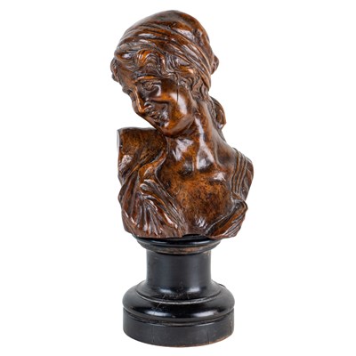 Lot 1228 - A 19th century Continental carved bust of a girl
