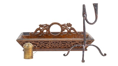Lot 304 - A cutlery tray, a rush nip, and a brass sander