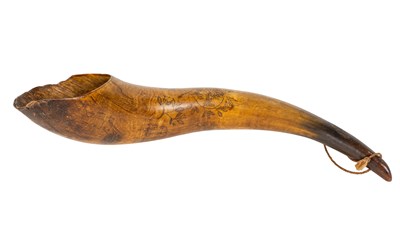 Lot 1153 - An antique engraved Folk Art cow horn