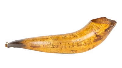 Lot 1153 - An antique engraved Folk Art cow horn