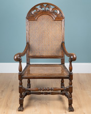 Lot 382 - A William and Mary oak open armchair