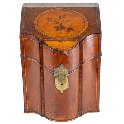 Lot 1193 - A George III Irish mahogany serpentine-fronted knife box