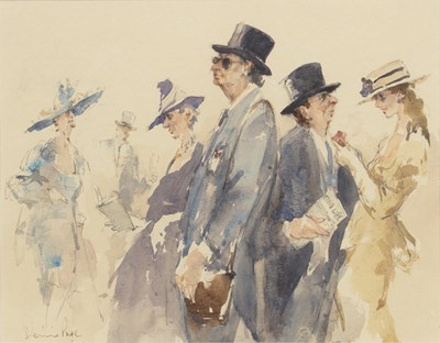 Lot 257 - Dennis Page (b.1926) Elegant figures at Ascot,...
