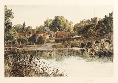 Lot 44 - H. J. Angley  Sonning, etching, hand coloured,...