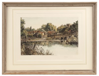 Lot 44 - H. J. Angley Sonning, etching, hand coloured,...